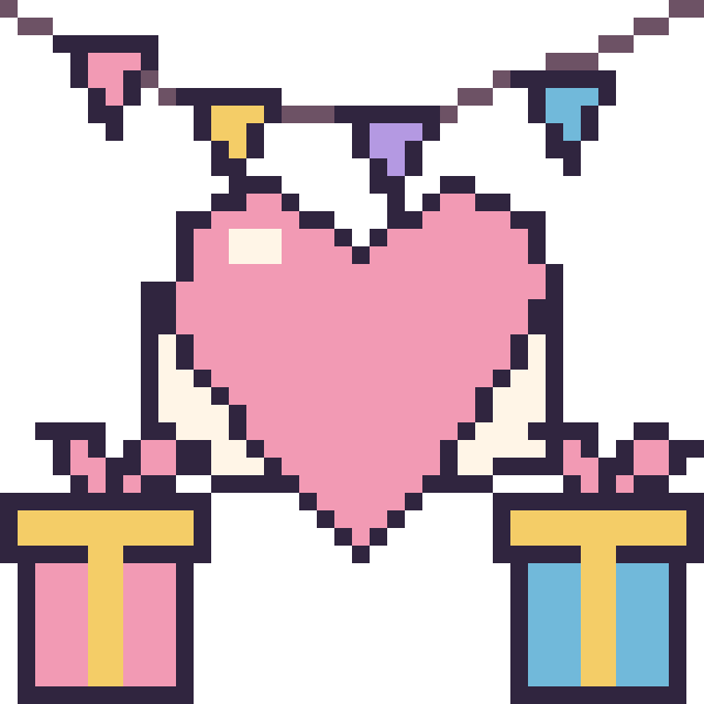 Modèle de pixel art Cœur ailé pour un anniversaire sur une grille de 40 par 40 cases