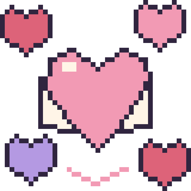 Modèle de pixel art Cœur ailé avec des cœurs sur une grille de 40 par 40 cases