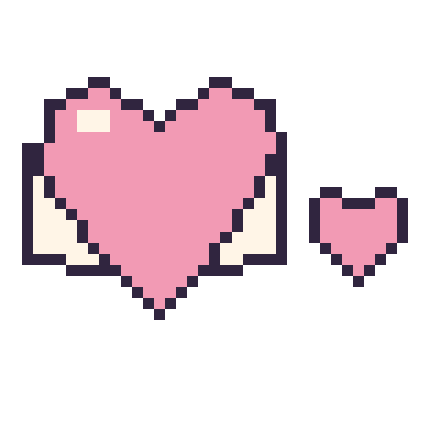 Modèle de pixel art Cœur ailé et Cœur simple 10 × 10 sur une grille de 40 par 40 cases