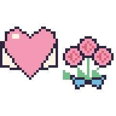 Pixel art Cœur ailé et Rose en bouquet, grille 48 × 48
