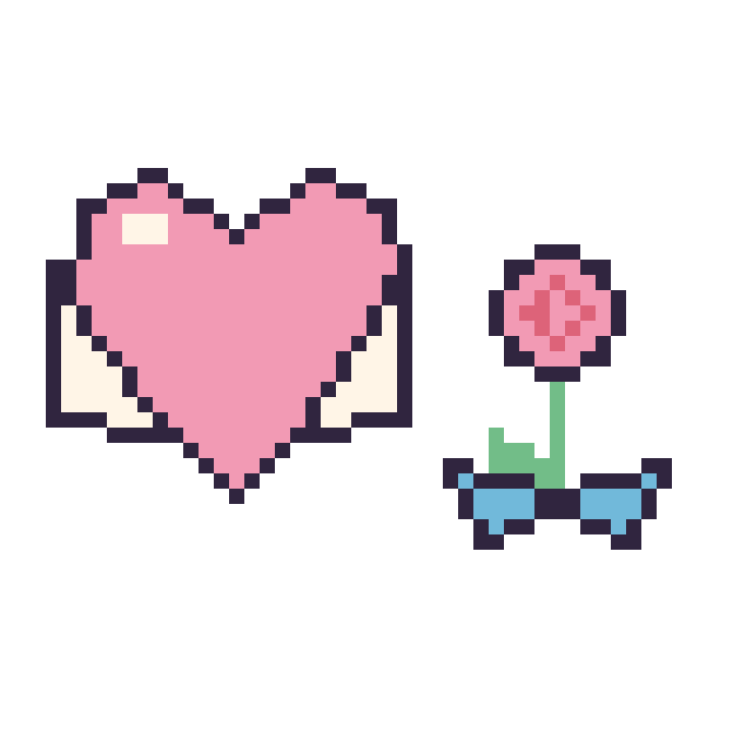 Modèle de pixel art Cœur ailé et Rose avec un nœud sur une grille de 48 par 48 cases