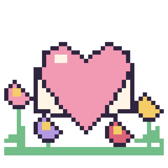 Modèle de pixel art Cœur ailé dans le jardin sur une grille de 40 par 40 cases