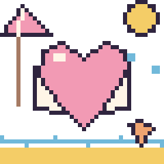 Pixel art Cœur ailé à la plage, grille 40 × 40