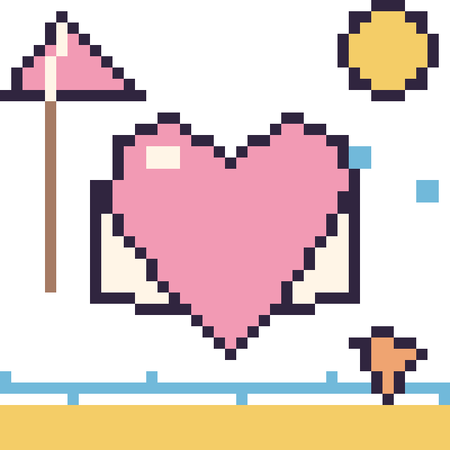 Modèle de pixel art Cœur ailé à la plage sur une grille de 40 par 40 cases