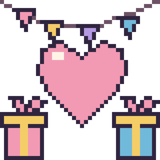 Modèle de pixel art Cœur pour un anniversaire sur une grille de 40 par 40 cases