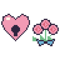 Pixel art Cœur cadenas et Rose en bouquet, grille 48 × 48