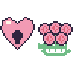 Pixel art Cœur cadenas et Rose en couronne, grille 48 × 48