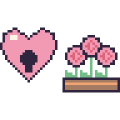 Pixel art Cœur cadenas et Rose en jardinière, grille 48 × 48