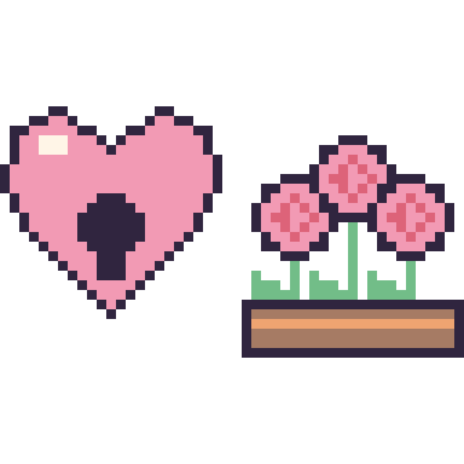 Modèle de pixel art Cœur cadenas et Rose en jardinière sur une grille de 48 par 48 cases