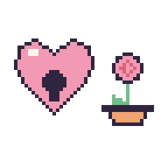 Pixel art Cœur cadenas et Rose en pot, grille 48 × 48