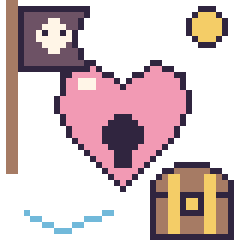 Pixel art Cœur cadenas en aventure pirate, grille 40 × 40
