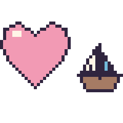 Pixel art Cœur et Bateau kawaii 16 × 16, grille 40 × 40