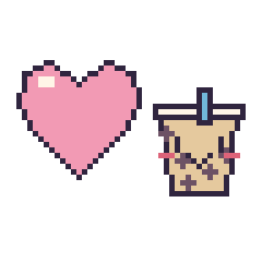 Pixel art Cœur et Boba kawaii, grille 48 × 48