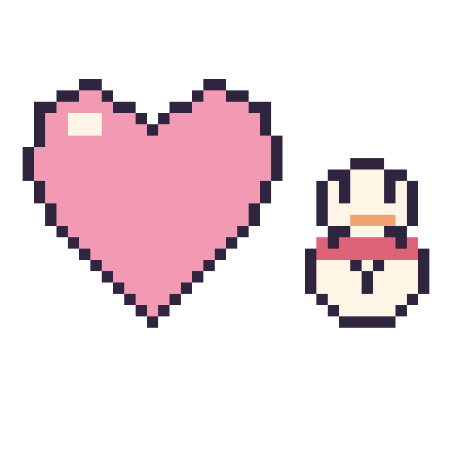 Modèle de pixel art Cœur et Bonhomme de neige kawaii 16 × 16 sur une grille de 40 par 40 cases