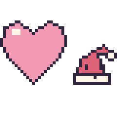 Pixel art Cœur et Bonnet de Noël kawaii 16 × 16, grille 40 × 40