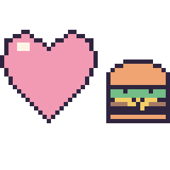 Pixel art Cœur et Burger kawaii 16 × 16, grille 40 × 40