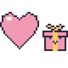 Pixel art Cœur et Cadeau kawaii 16 × 16, grille 40 × 40