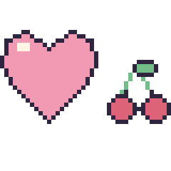 Pixel art Cœur et Cerise kawaii 16 × 16, grille 40 × 40