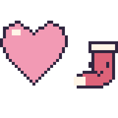 Pixel art Cœur et Chaussette de Noël kawaii 16 × 16, grille 40 × 40