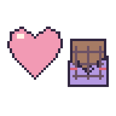 Pixel art Cœur et Chocolat kawaii, grille 48 × 48