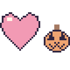 Pixel art Cœur et Citrouille d'Halloween kawaii 16 × 16, grille 40 × 40