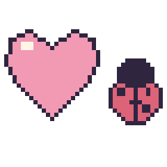 Pixel art Cœur et Coccinelle kawaii 16 × 16, grille 40 × 40