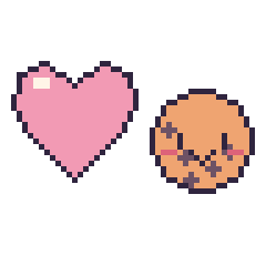 Pixel art Cœur et Cookie kawaii, grille 48 × 48
