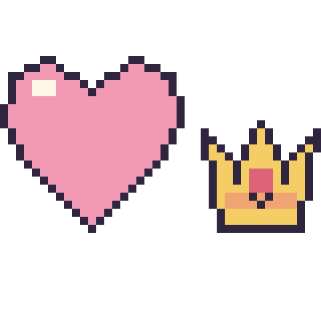 Modèle de pixel art Cœur et Couronne kawaii 16 × 16 sur une grille de 40 par 40 cases