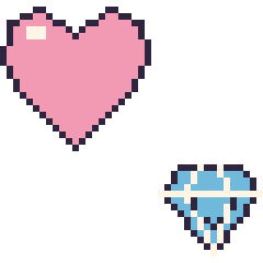 Pixel art Cœur et Diamant kawaii 16 × 16, grille 40 × 40