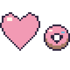 Pixel art Cœur et Donut kawaii 16 × 16, grille 40 × 40