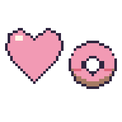 Pixel art Cœur et Donut kawaii, grille 48 × 48