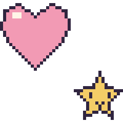 Pixel art Cœur et Étoile kawaii 16 × 16, grille 40 × 40