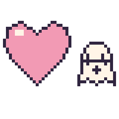 Pixel art Cœur et Fantôme kawaii 16 × 16, grille 40 × 40