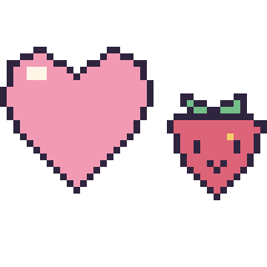 Pixel art Cœur et Fraise kawaii 16 × 16, grille 40 × 40