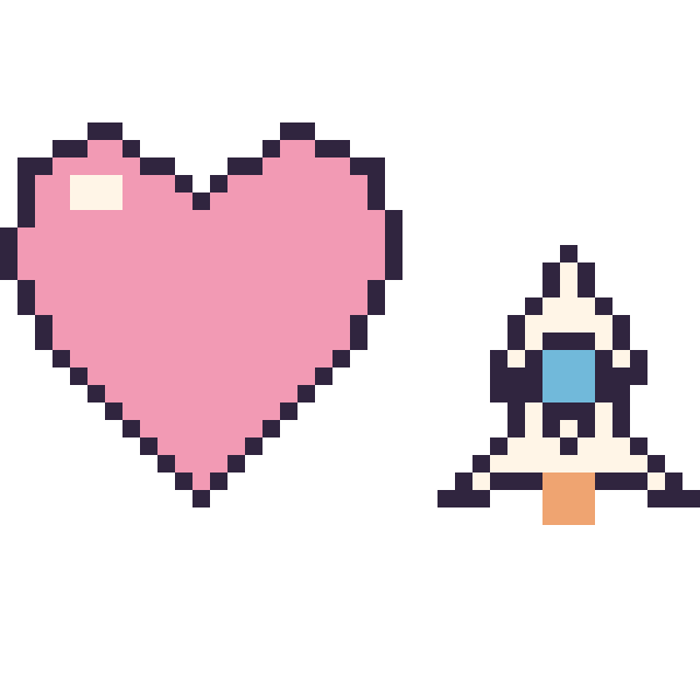 Modèle de pixel art Cœur et Fusée kawaii 16 × 16 sur une grille de 40 par 40 cases