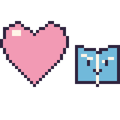 Pixel art Cœur et Livre kawaii 16 × 16, grille 40 × 40