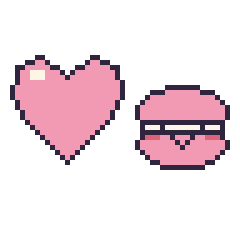 Pixel art Cœur et Macaron kawaii, grille 48 × 48