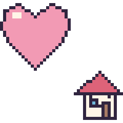 Pixel art Cœur et Maison kawaii 16 × 16, grille 40 × 40