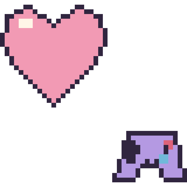 Modèle de pixel art Cœur et Manette kawaii 16 × 16 sur une grille de 40 par 40 cases