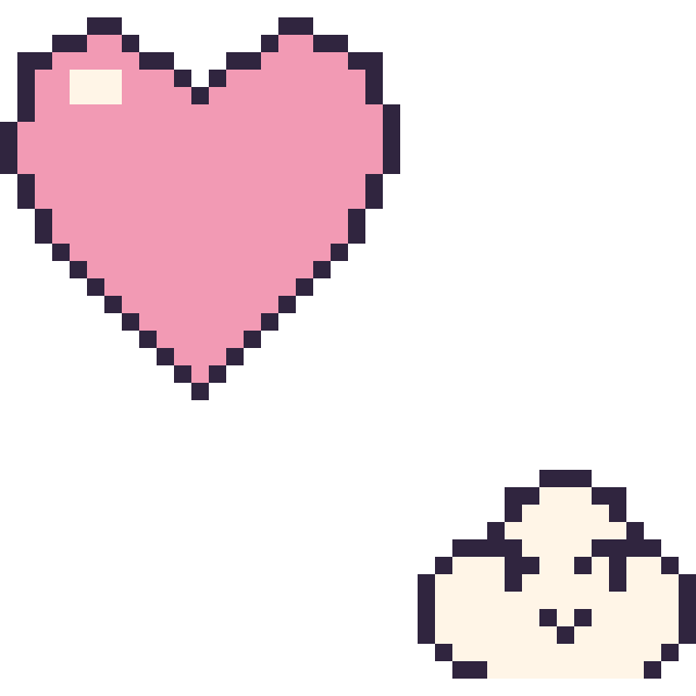 Modèle de pixel art Cœur et Nuage kawaii 16 × 16 sur une grille de 40 par 40 cases