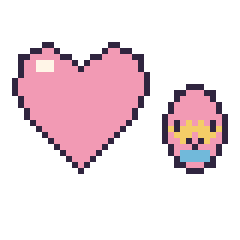 Pixel art Cœur et Œuf de Pâques kawaii 16 × 16, grille 40 × 40