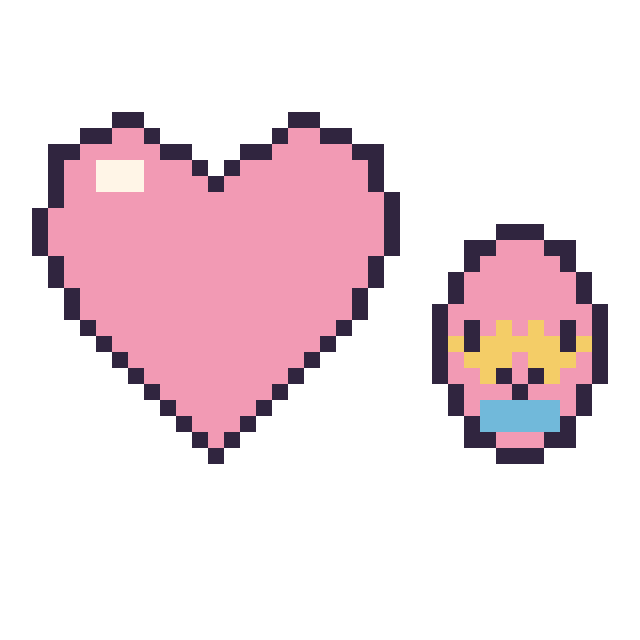 Modèle de pixel art Cœur et Œuf de Pâques kawaii 16 × 16 sur une grille de 40 par 40 cases