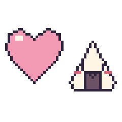 Pixel art Cœur et Onigiri kawaii, grille 48 × 48