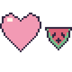 Pixel art Cœur et Pastèque kawaii 16 × 16, grille 40 × 40