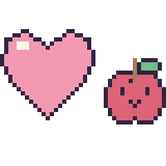 Pixel art Cœur et Pomme kawaii 16 × 16, grille 40 × 40