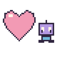Pixel art Cœur et Robot kawaii 16 × 16, grille 40 × 40