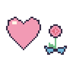 Pixel art Cœur et Rose avec un nœud, grille 48 × 48
