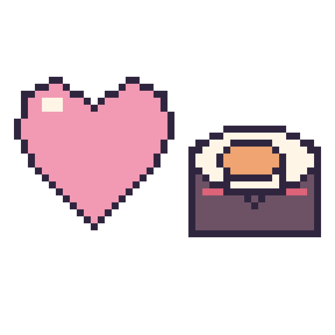 Modèle de pixel art Cœur et Sushi kawaii sur une grille de 48 par 48 cases