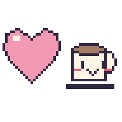 Pixel art Cœur et Tasse de thé kawaii, grille 48 × 48