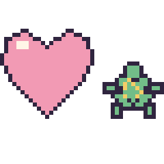 Pixel art Cœur et Tortue kawaii 16 × 16, grille 40 × 40